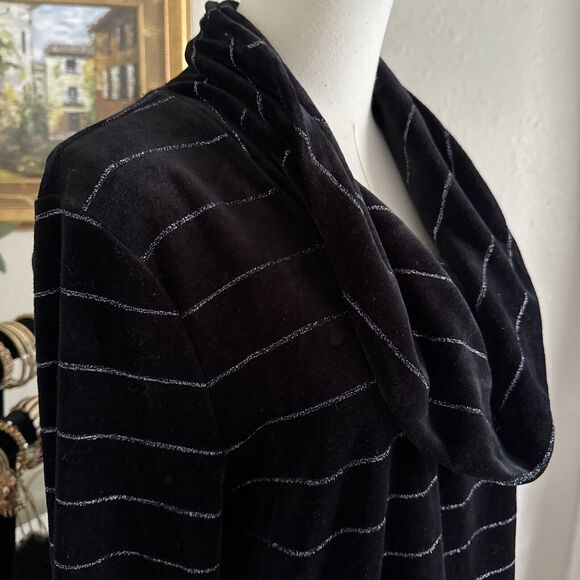 Talbots Women's Sweater Striped Velour Metallic Long Sleeve Sz L Cowl Neck - Picture 6 of 16